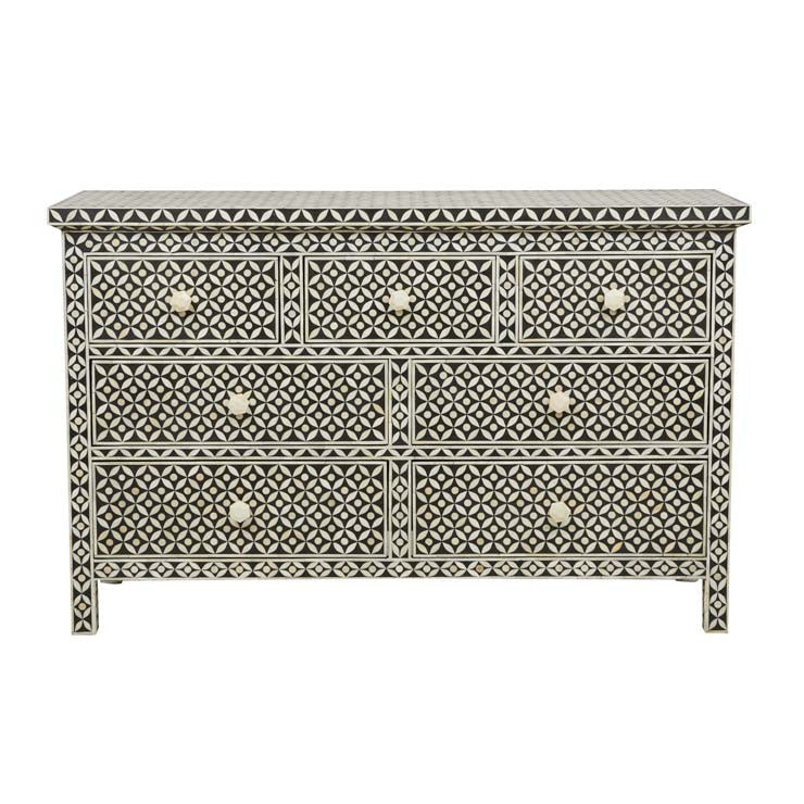 Bone Inlay 7 Drawer Chest : Starburst : Black