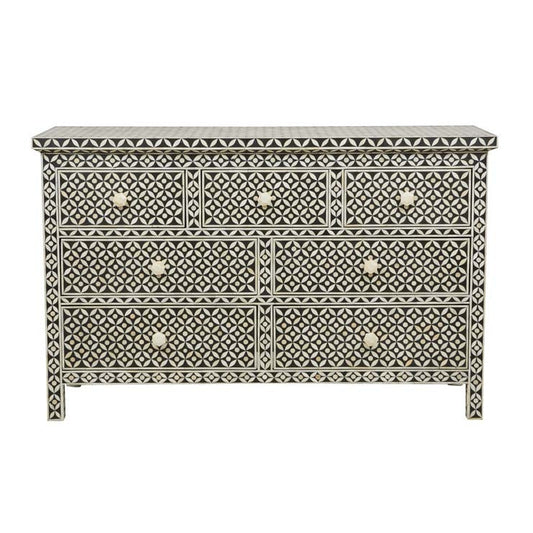 Bone Inlay 7 Drawer Chest : Starburst : Black
