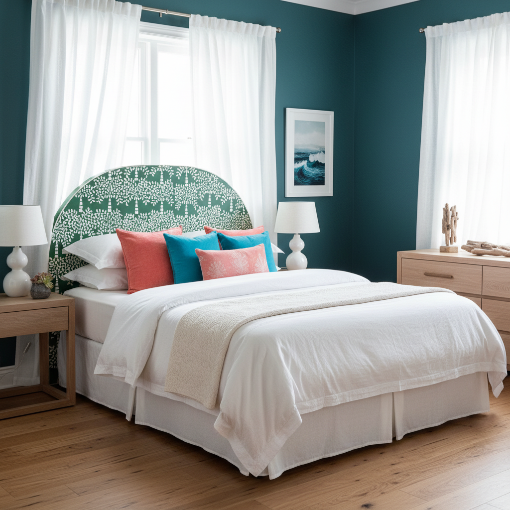 Bone Inlay Palm Tree Bedhead - Queen Size