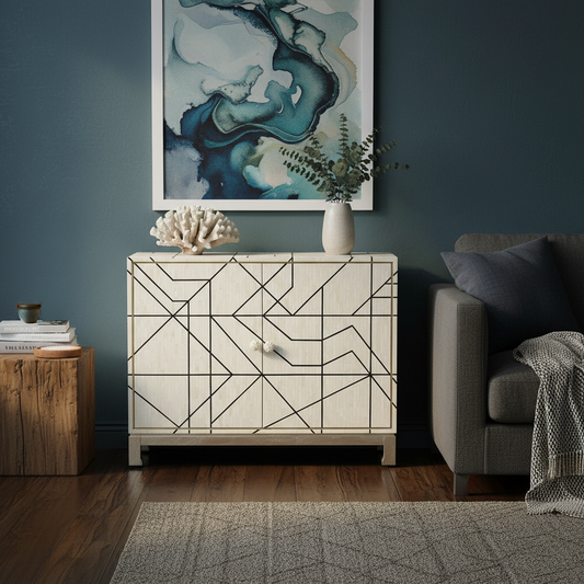 Bone Inlay Cabinet : Abstract : White