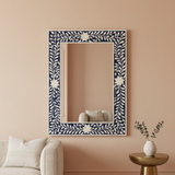 Bone Inlay Rectangular Mirror : Floral : Black
