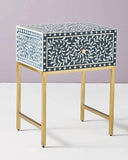 Bone Inlay 1 Drawer Bedside (with Metal Legs) : Liana : Navy Blue
