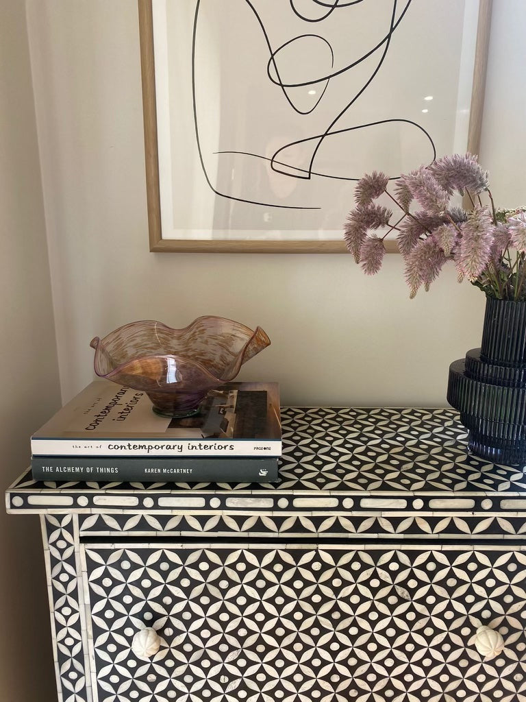 Bone Inlay 2 Drawer Chest : Starburst : Black