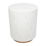 Bone Inlay Side Table with Gold Plinth : Stripe : White