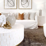 Bone Inlay Side Table with Gold Plinth : Stripe : White
