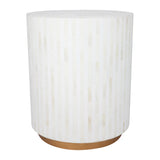 Bone Inlay Side Table with Gold Plinth : Stripe : White