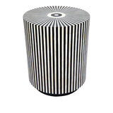 Bone Inlay Side Table with Black Plinth : Stripe : Black