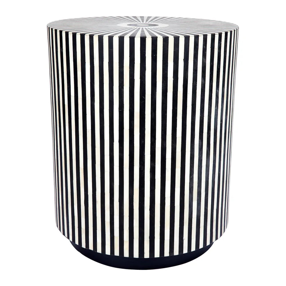 Bone Inlay Side Table with Black Plinth : Stripe : Black