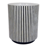 Bone Inlay Side Table with Black Plinth : Stripe : Black