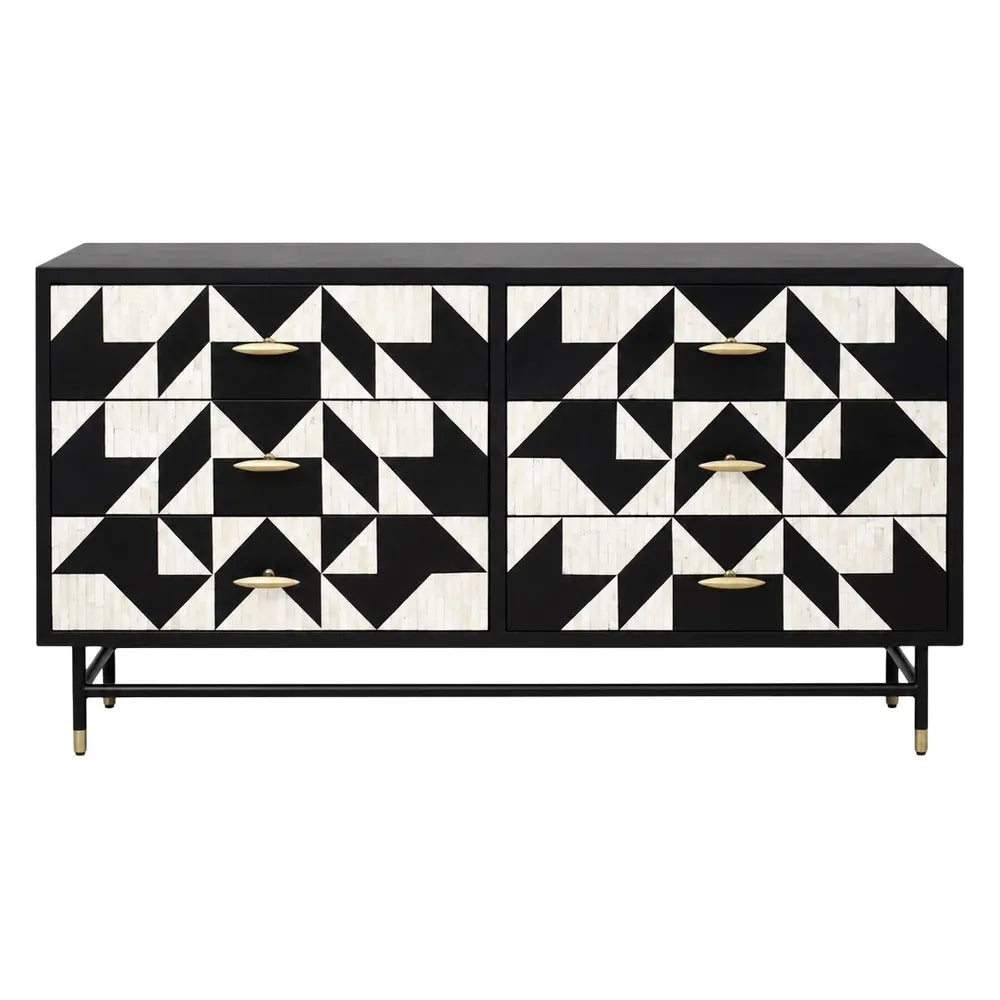 Bone Inlay 6 Drawer Buffet : Arrows : Black & White