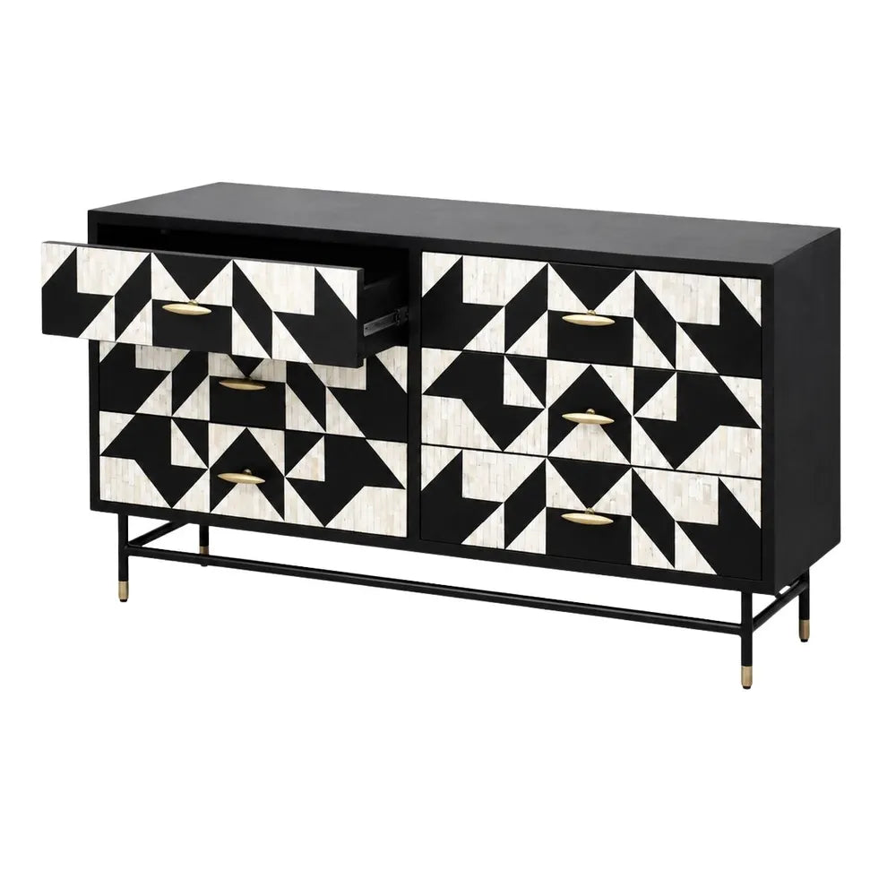 Bone Inlay 6 Drawer Buffet : Arrows : Black & White