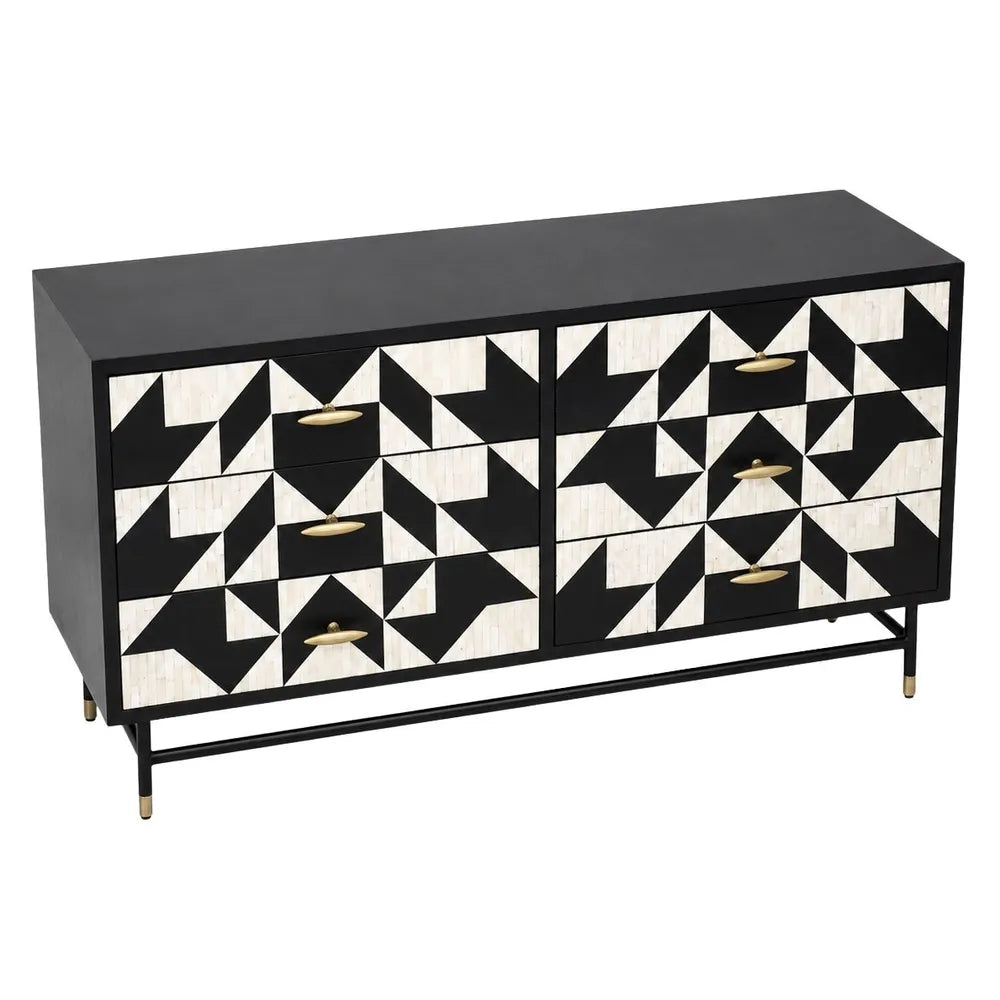 Bone Inlay 6 Drawer Buffet : Arrows : Black & White