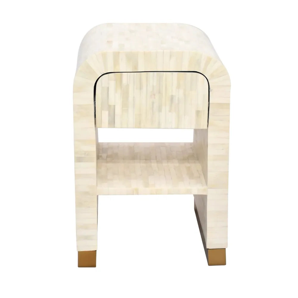 Bone Inlay Waterfall Side Table : Stripe : White