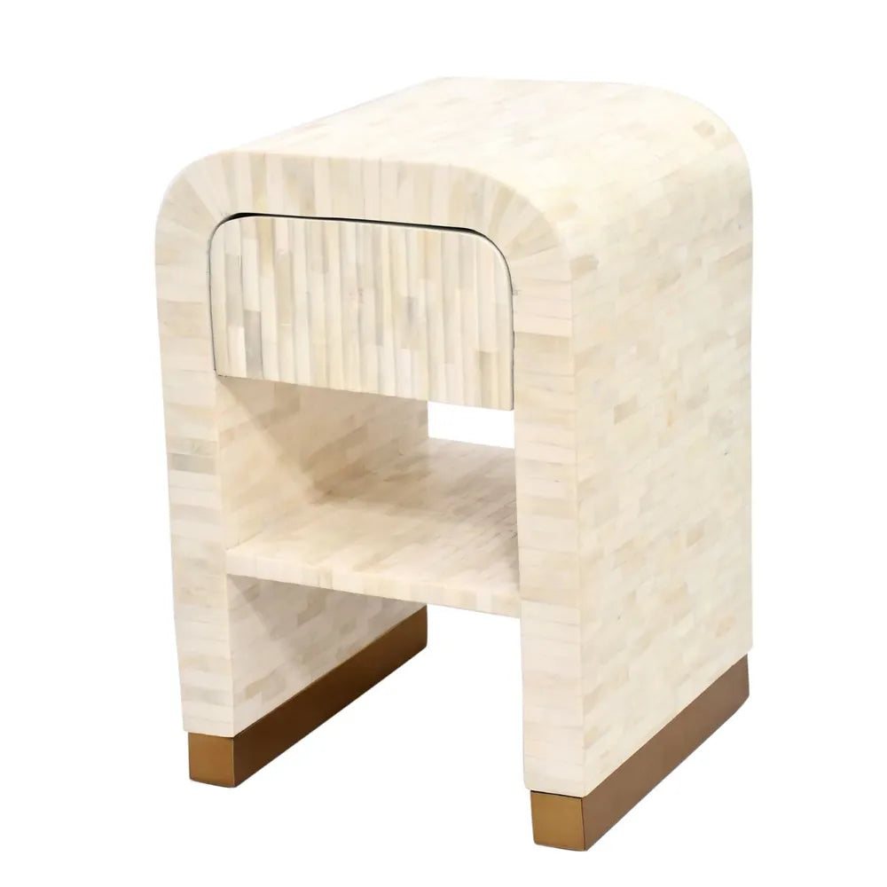 Bone Inlay Waterfall Side Table : Stripe : White