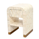 Bone Inlay Waterfall Side Table : Stripe : White