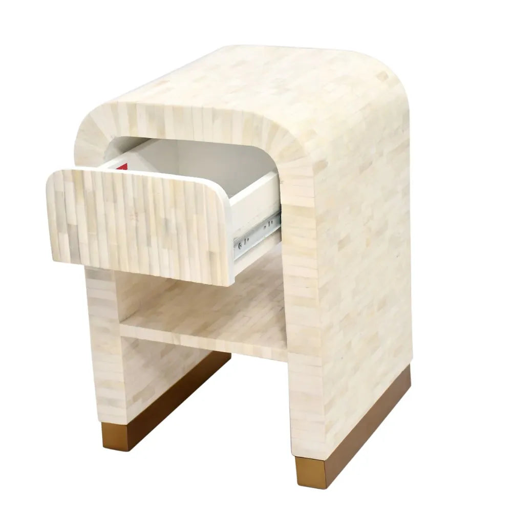 Bone Inlay Waterfall Side Table : Stripe : White
