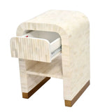 Bone Inlay Waterfall Side Table : Stripe : White