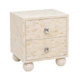 Bone Inlay 2 Drawer Bedside Table with Ball Feet : Stripe : White