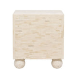 Bone Inlay 2 Drawer Bedside Table with Ball Feet : Stripe : White