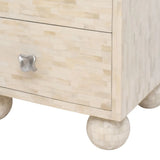 Bone Inlay 2 Drawer Bedside Table with Ball Feet : Stripe : White