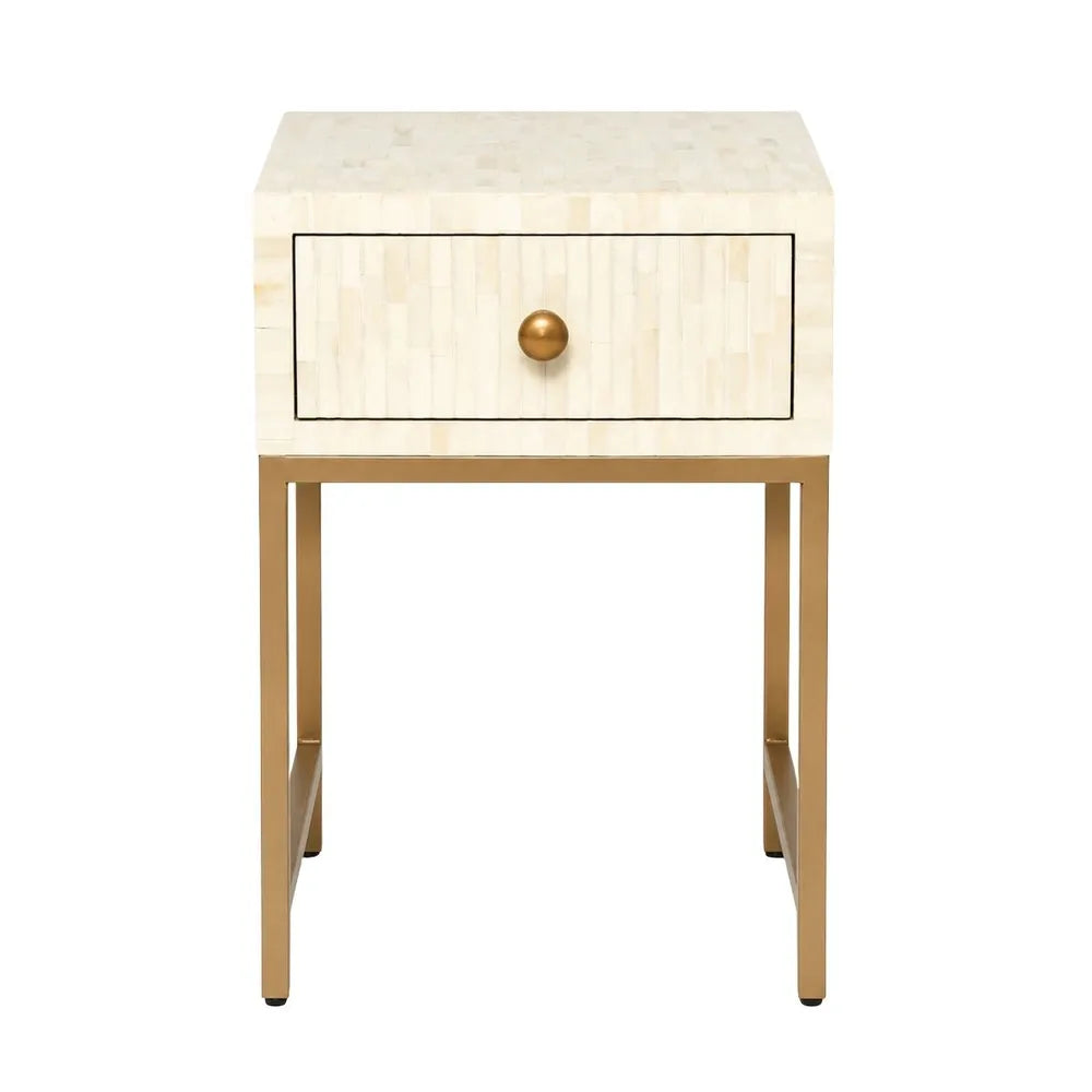 Bone Inlay 1 Drawer Bedside Table : Stripe : White