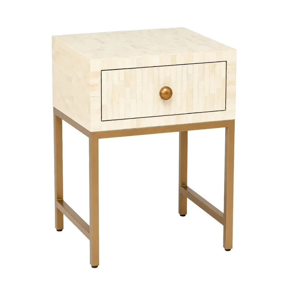 Bone Inlay 1 Drawer Bedside Table : Stripe : White