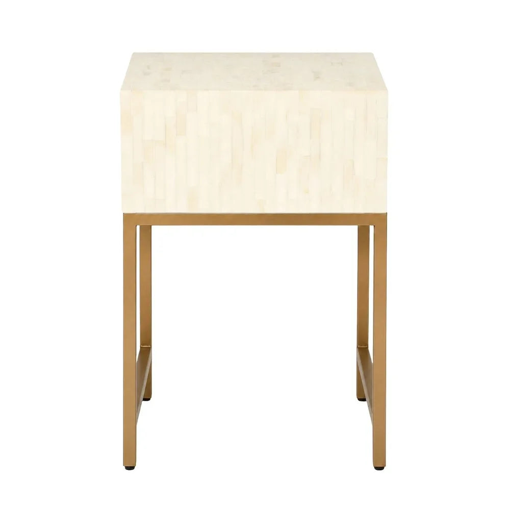 Bone Inlay 1 Drawer Bedside Table : Stripe : White