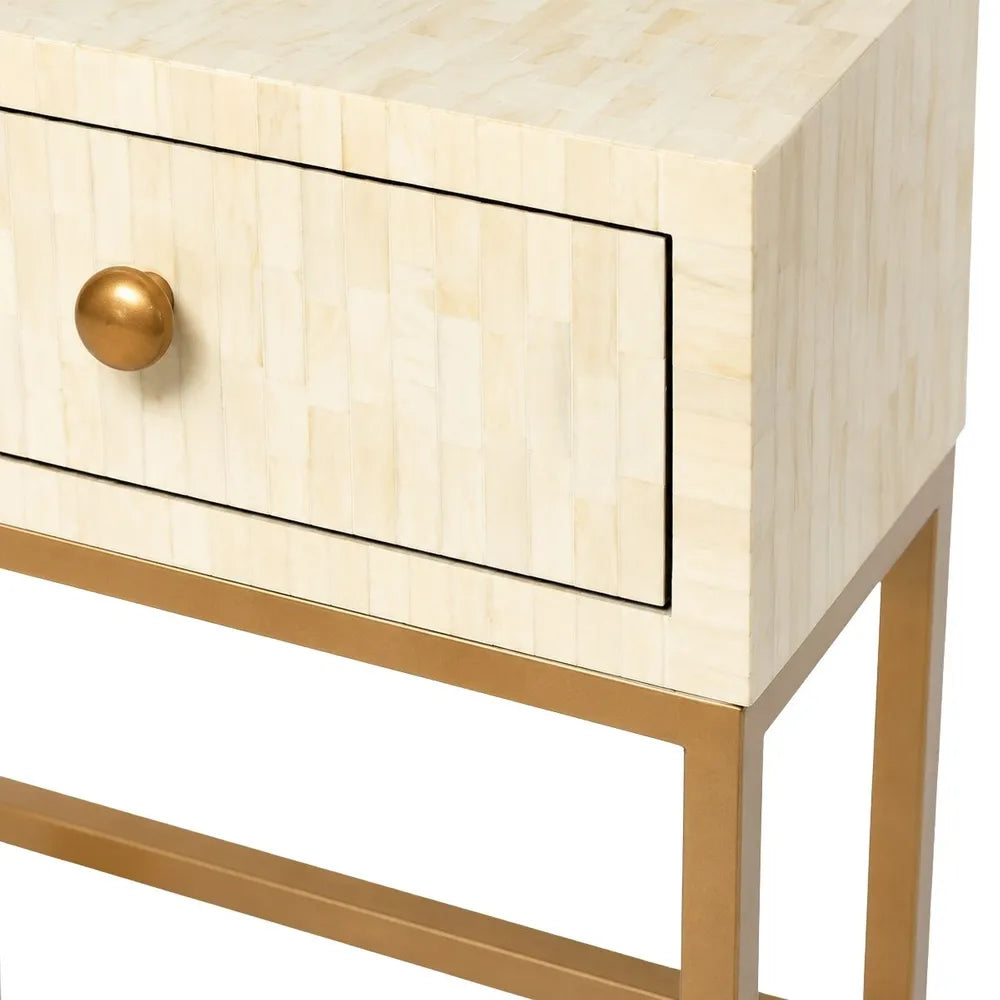 Bone Inlay 1 Drawer Bedside Table : Stripe : White