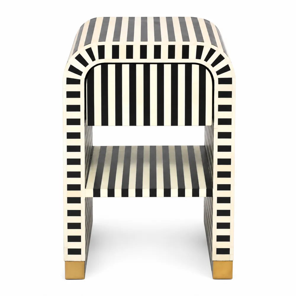Bone Inlay Waterfall Side Table : Stripe : Black