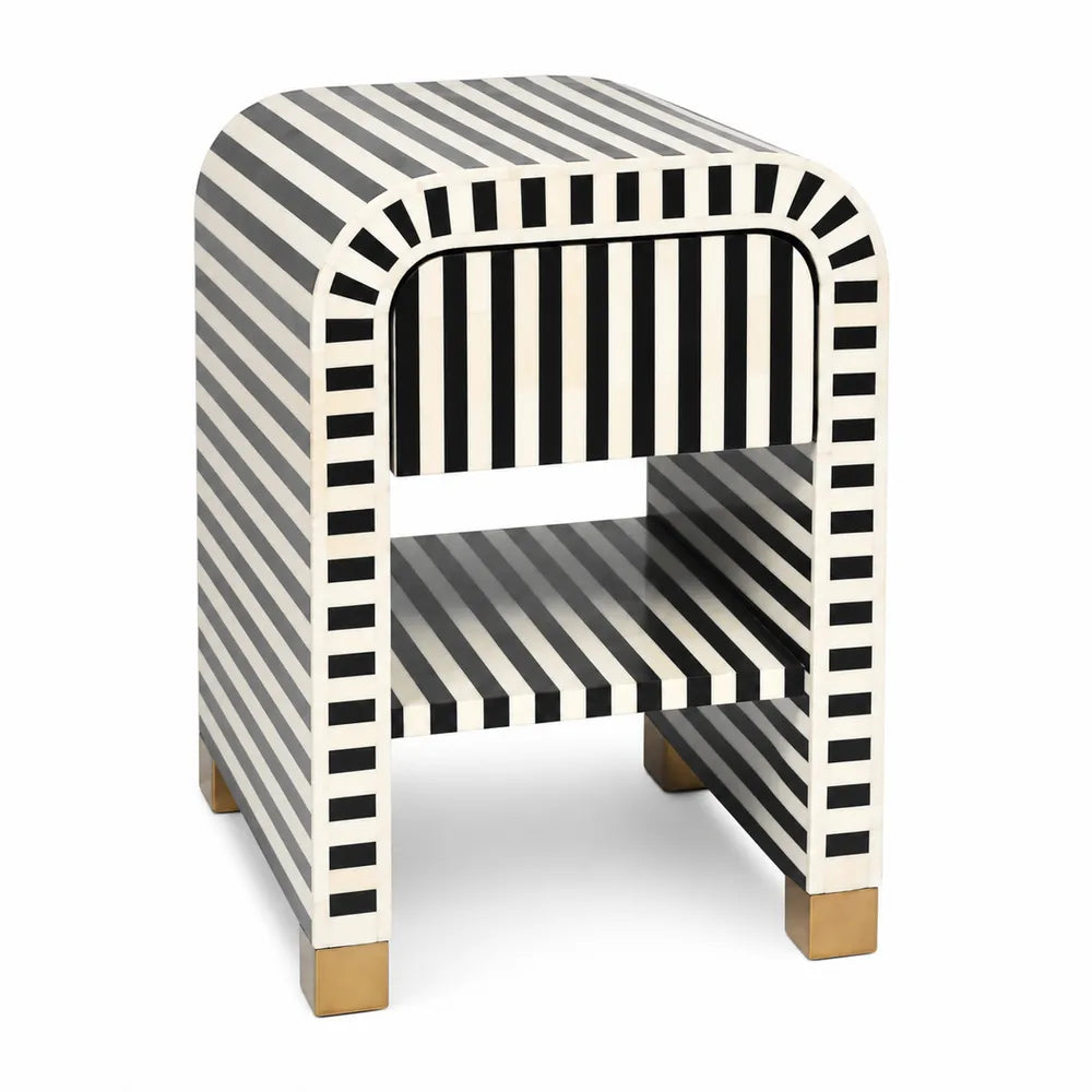 Bone Inlay Waterfall Side Table : Stripe : Black