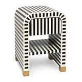 Bone Inlay Waterfall Side Table : Stripe : Black