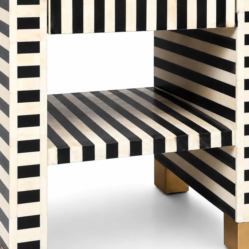 Bone Inlay Waterfall Side Table : Stripe : Black
