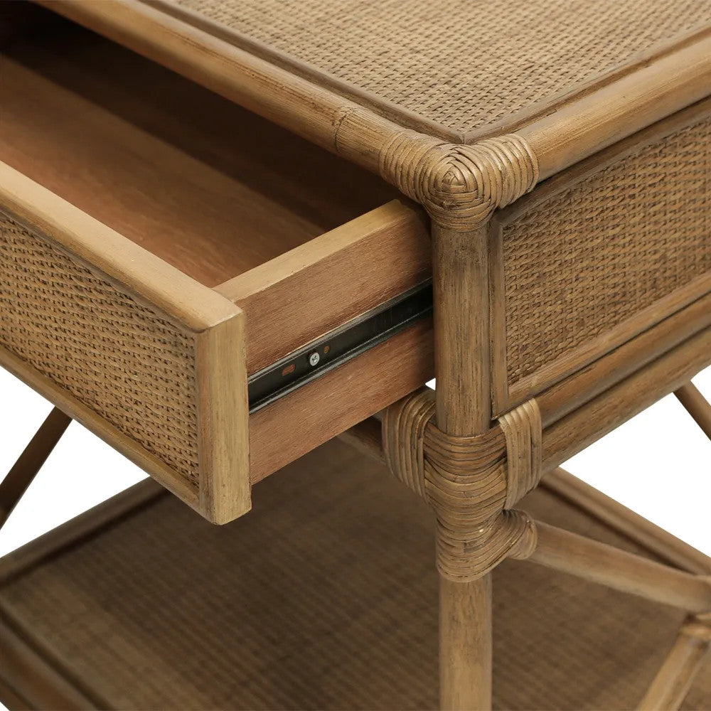 Cayman Rattan Hamptons One Drawer Bedside Table W/ Shell Handle