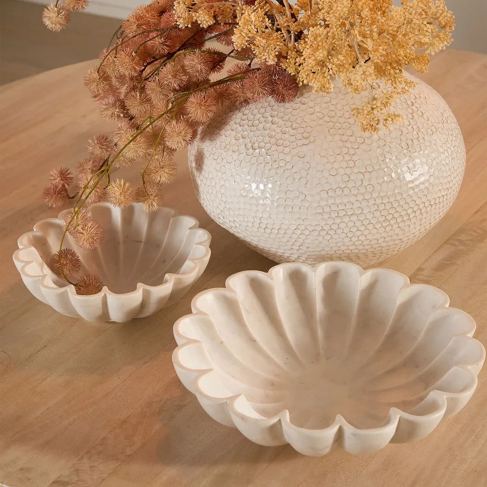 Marble Bowl : Fluted : White