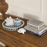 Bone Inlay Round Tray : Ogee : Navy