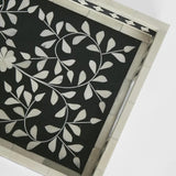 Bone Inlay Rectangular Tray : Floral : Black