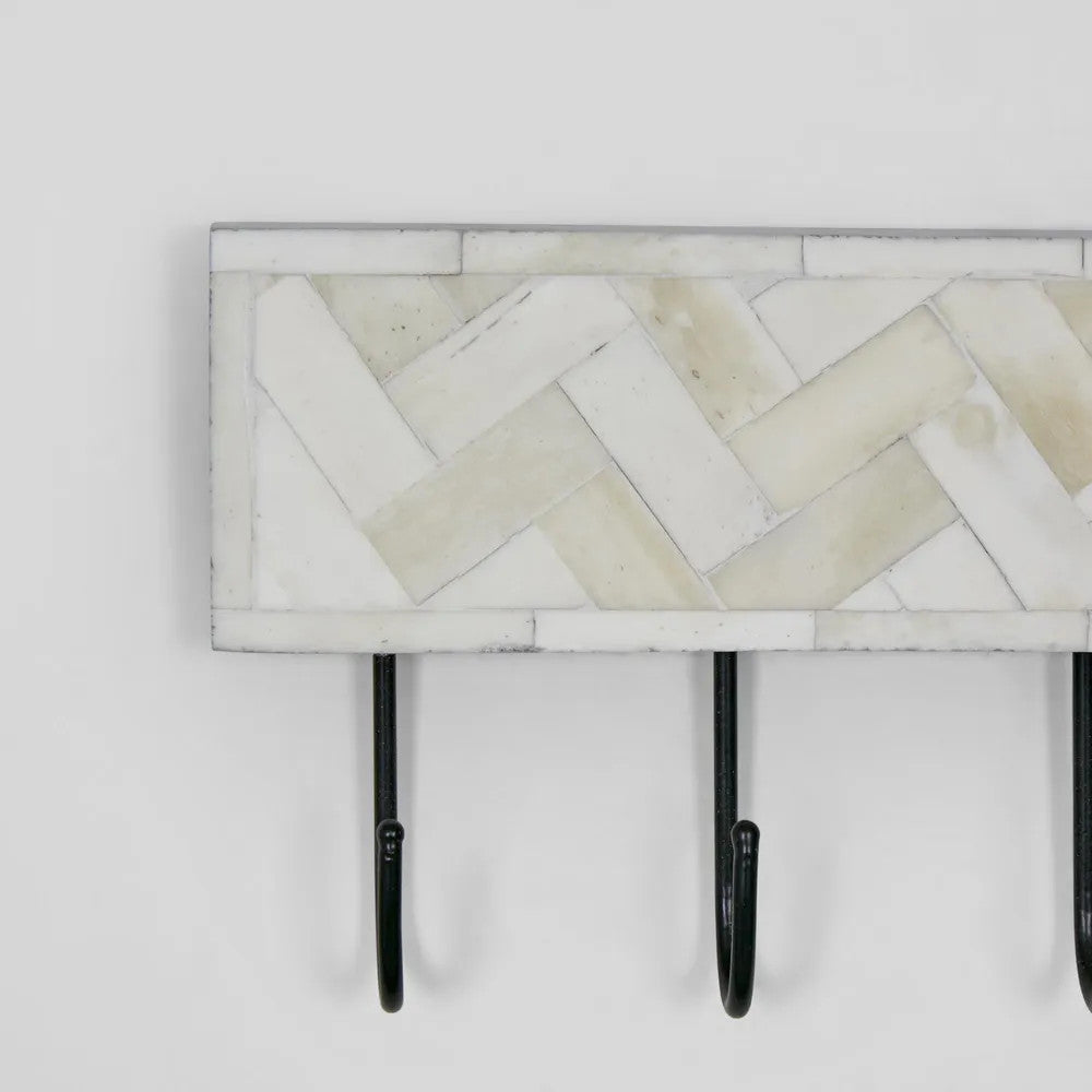 Bone Inlay Small Wall Hook :  Herringbone : White