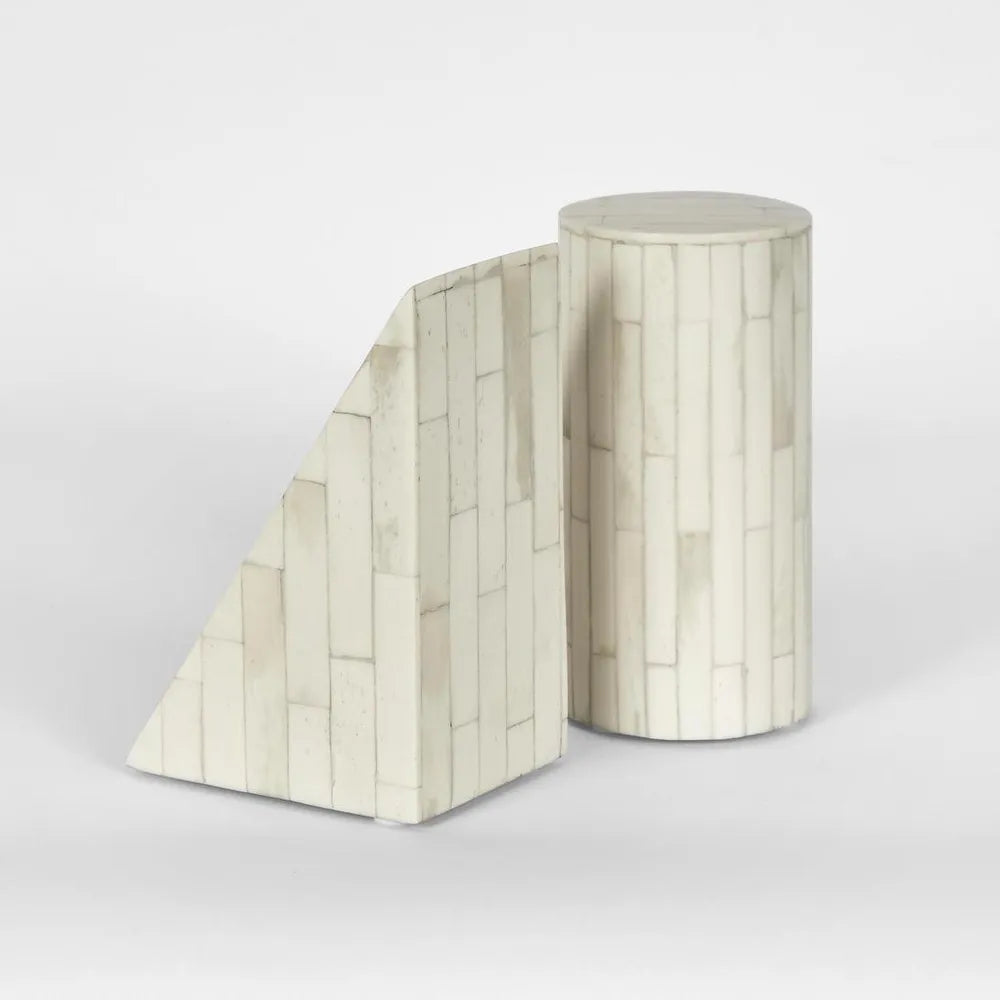 Bone Inlay Bookends : Brickwork : White