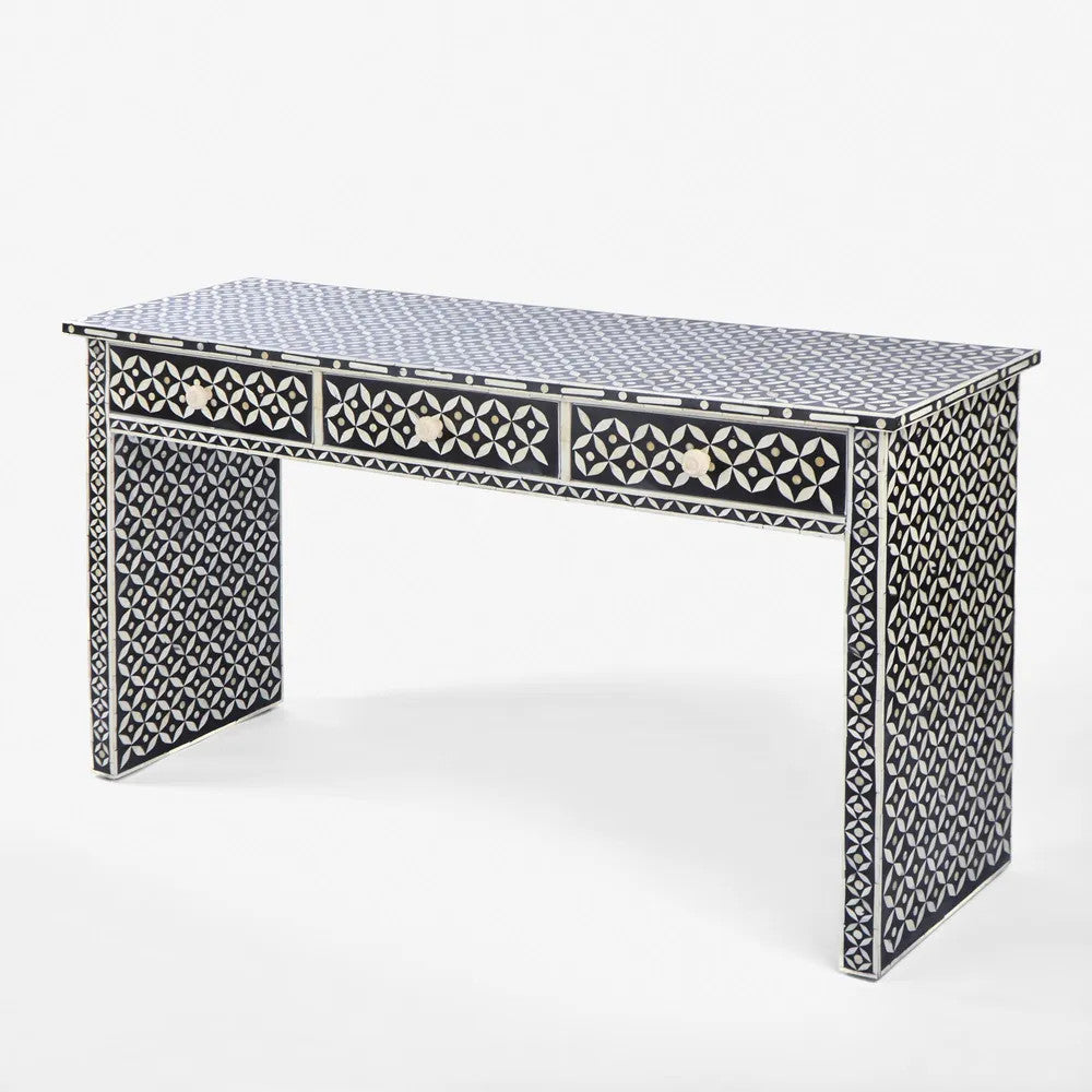 Bone Inlay Console with Ledge : Starburst : Black