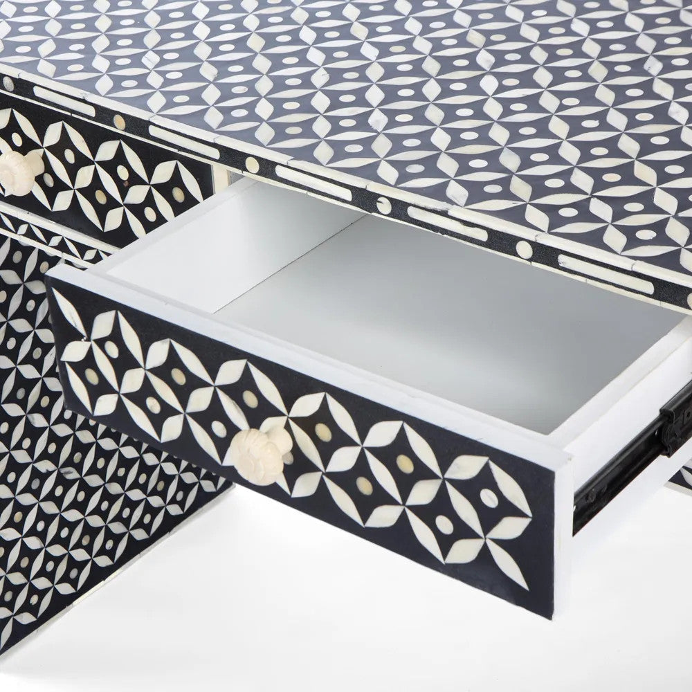 Bone Inlay Console with Ledge : Starburst : Black