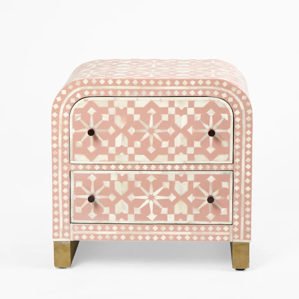 Bone Inlay 2 Drawer Waterfall Bedside : Zelliges : Peach