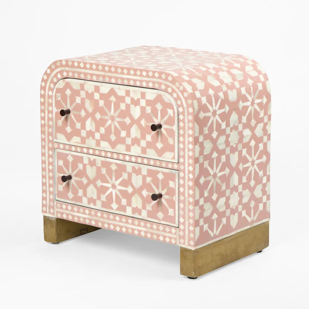 Bone Inlay 2 Drawer Waterfall Bedside : Zelliges : Peach