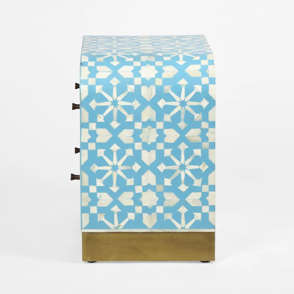Bone Inlay 2 Drawer Waterfall Bedside : Zelliges : Blue