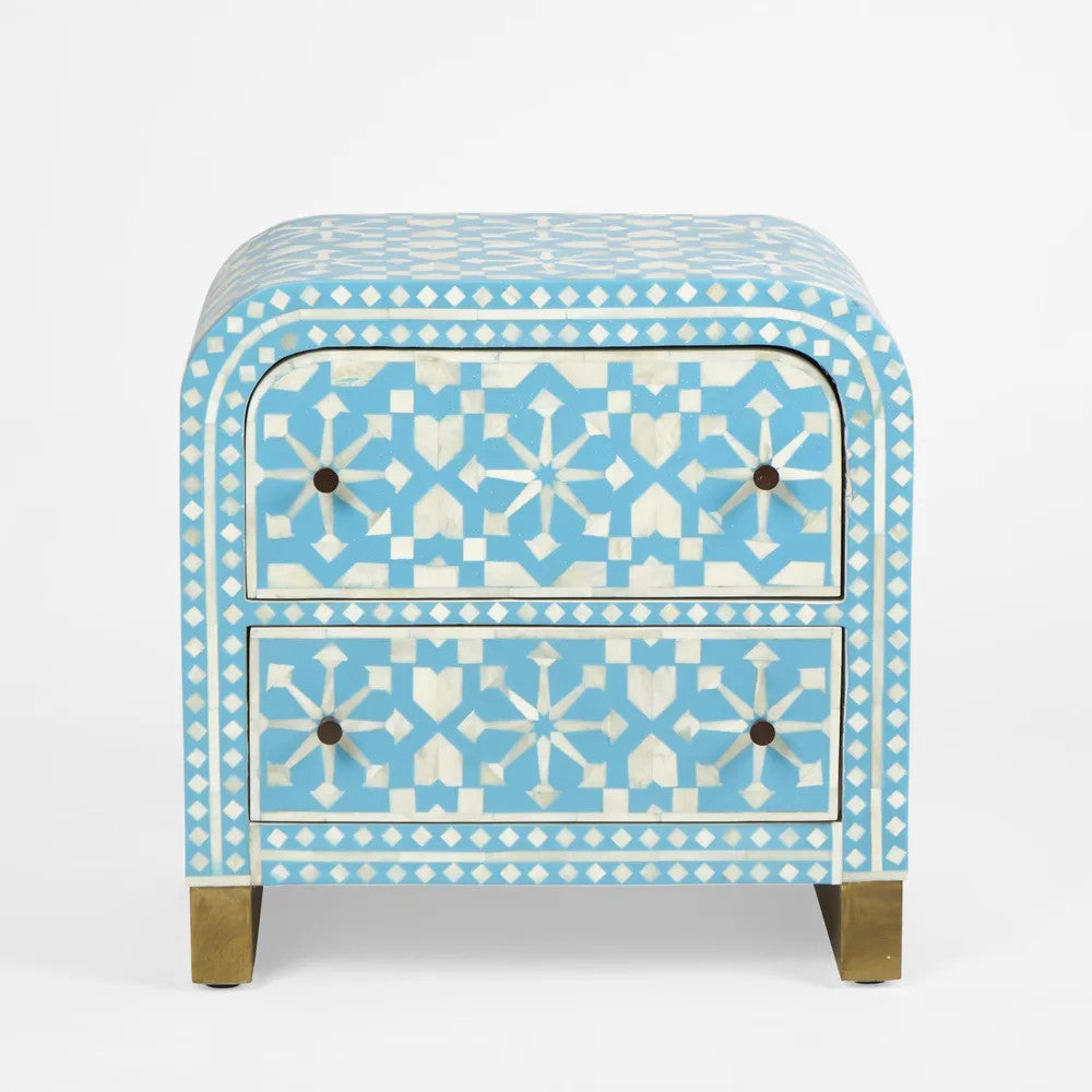 Bone Inlay 2 Drawer Waterfall Bedside : Zelliges : Blue