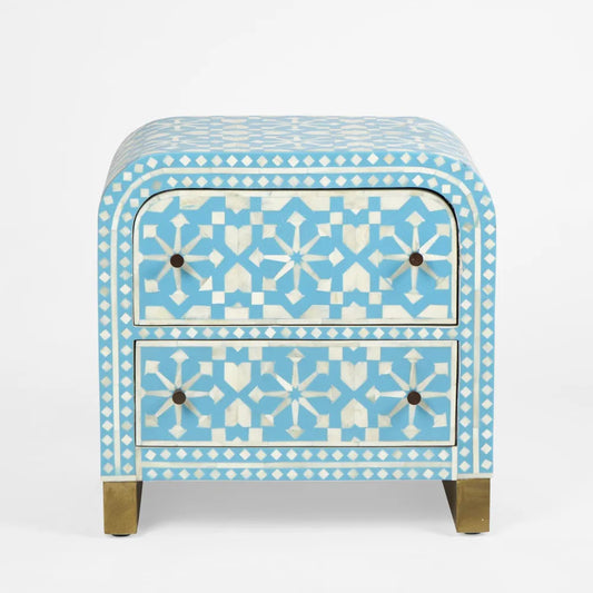 Bone Inlay 2 Drawer Waterfall Bedside : Zelliges : Blue