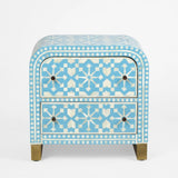Bone Inlay 2 Drawer Waterfall Bedside : Zelliges : Blue