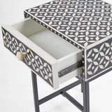 Bone Inlay 1 Drawer Bedside (with Metal Legs) : Starburst : Black