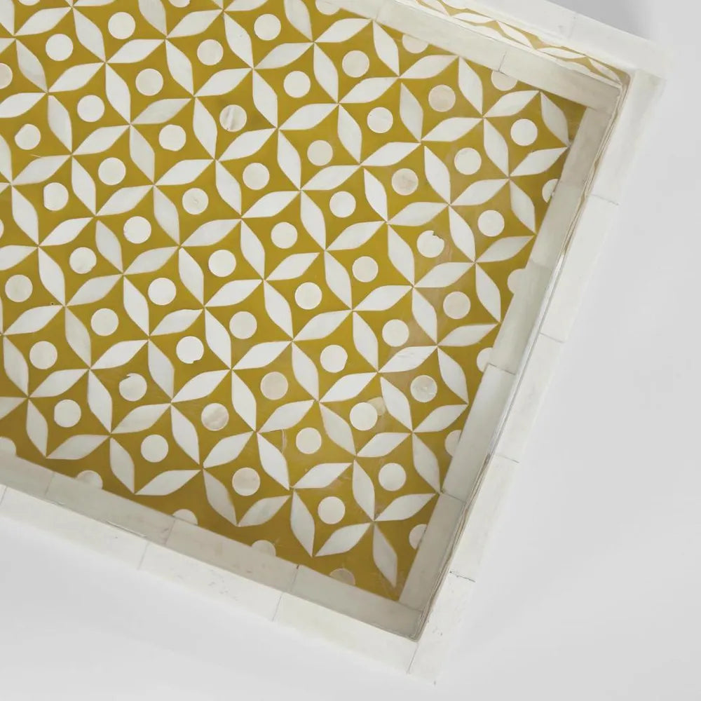 Bone Inlay Rectangular Tray : Starburst : Yellow