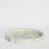 Bone Inlay Round Tray : Brickwork : White