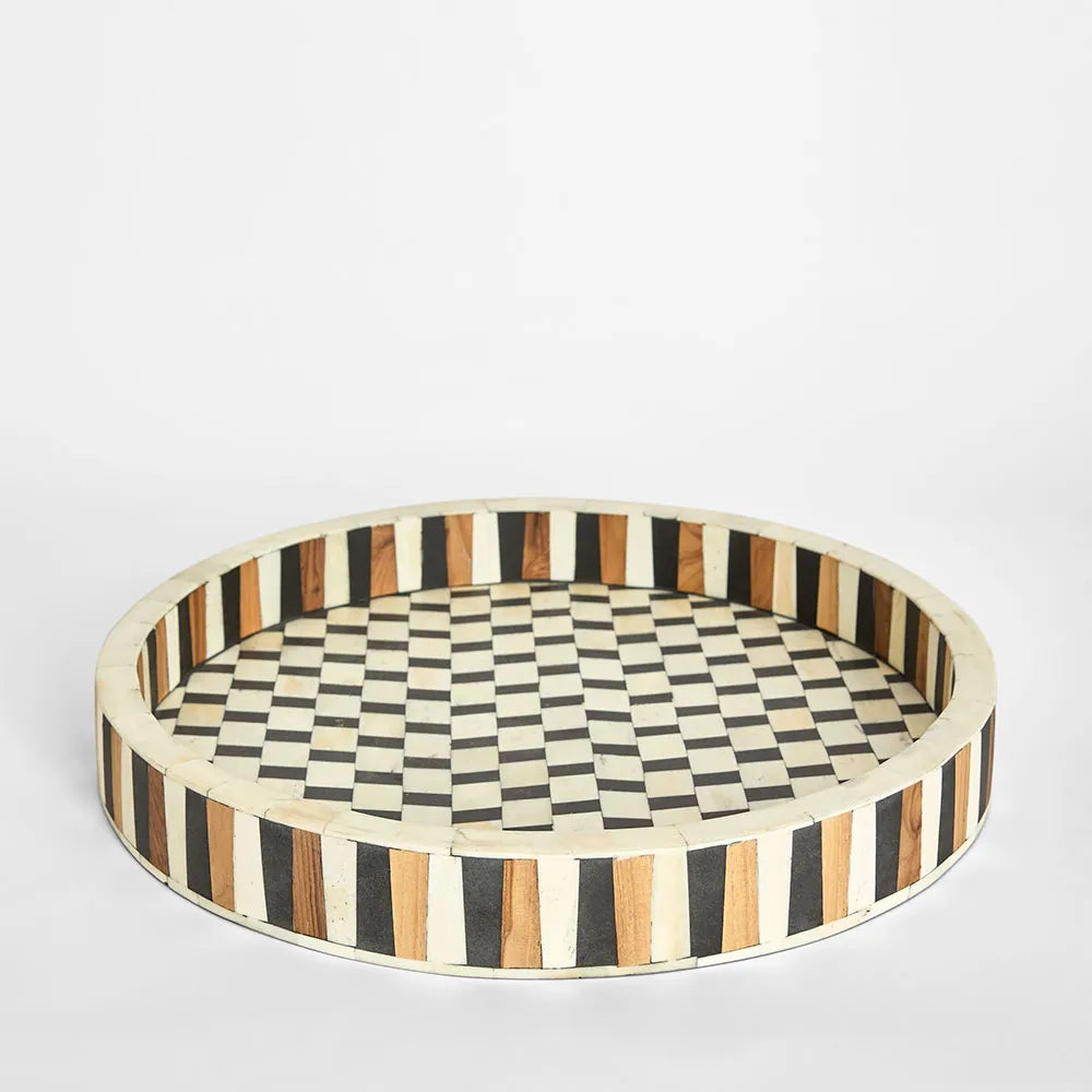Bone & Timber Inlay Round Tray : Desert Loom : Black